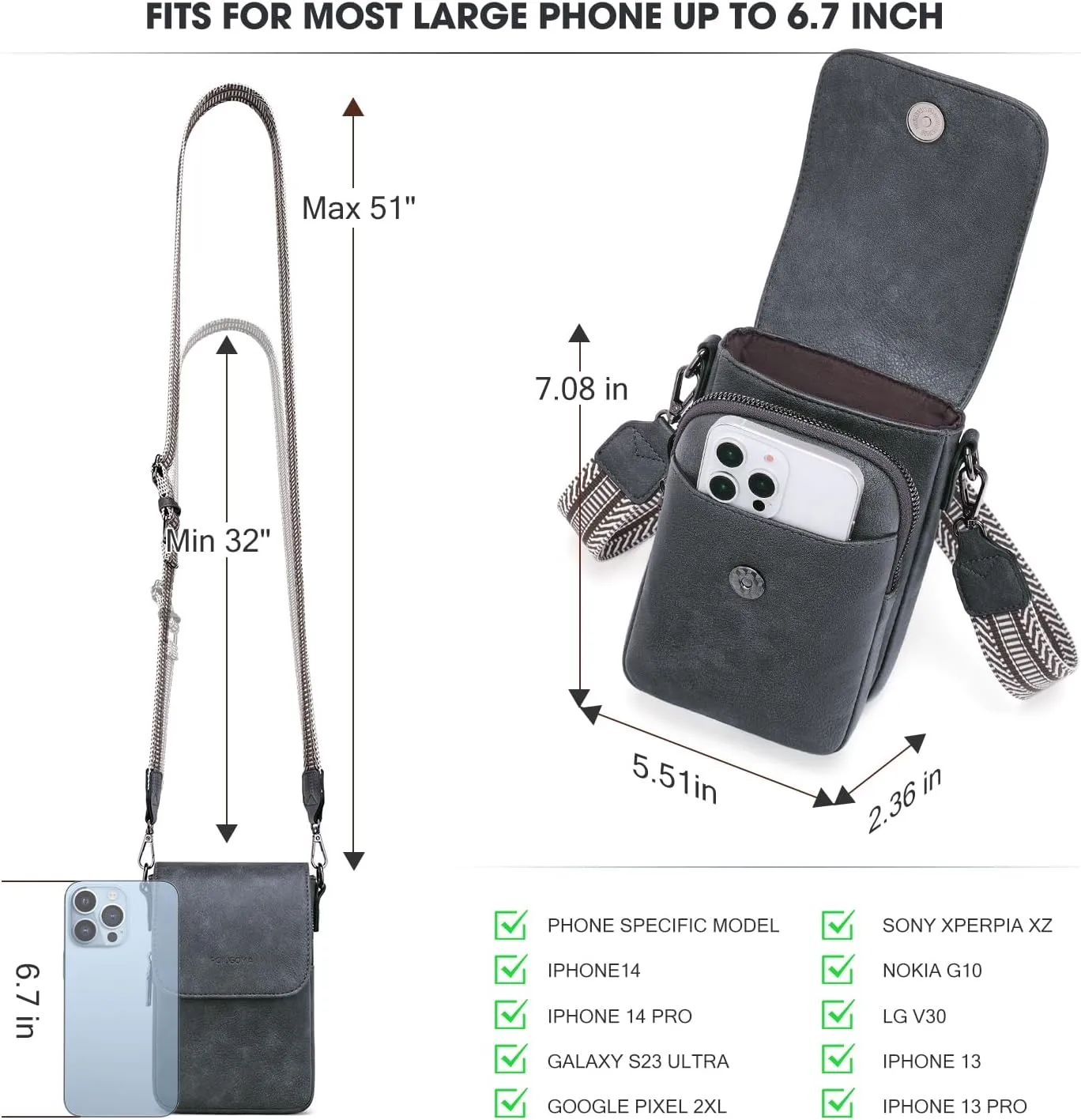 POIUGOYA Small Crossbody Bags for Women Trendy,Leather Triple Compartment Cell Phone Crossbody Wallet Purses with Card Slots