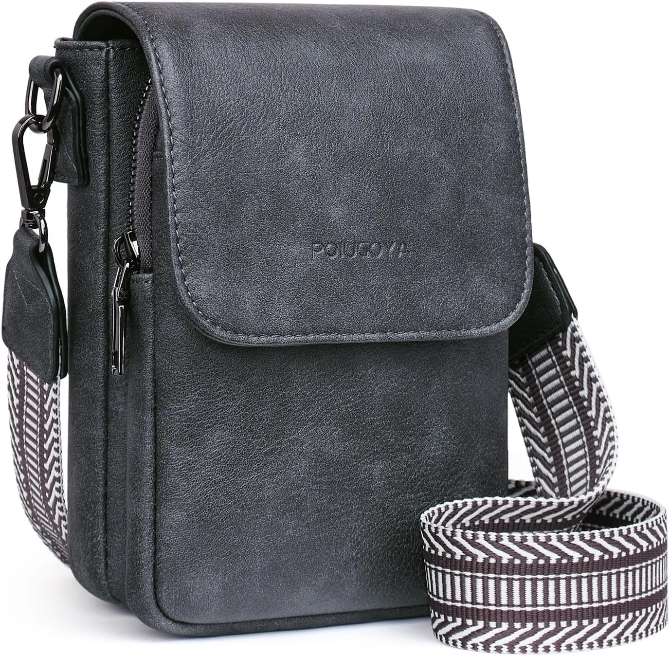 POIUGOYA Small Crossbody Bags for Women Trendy,Leather Triple Compartment Cell Phone Crossbody Wallet Purses with Card Slots