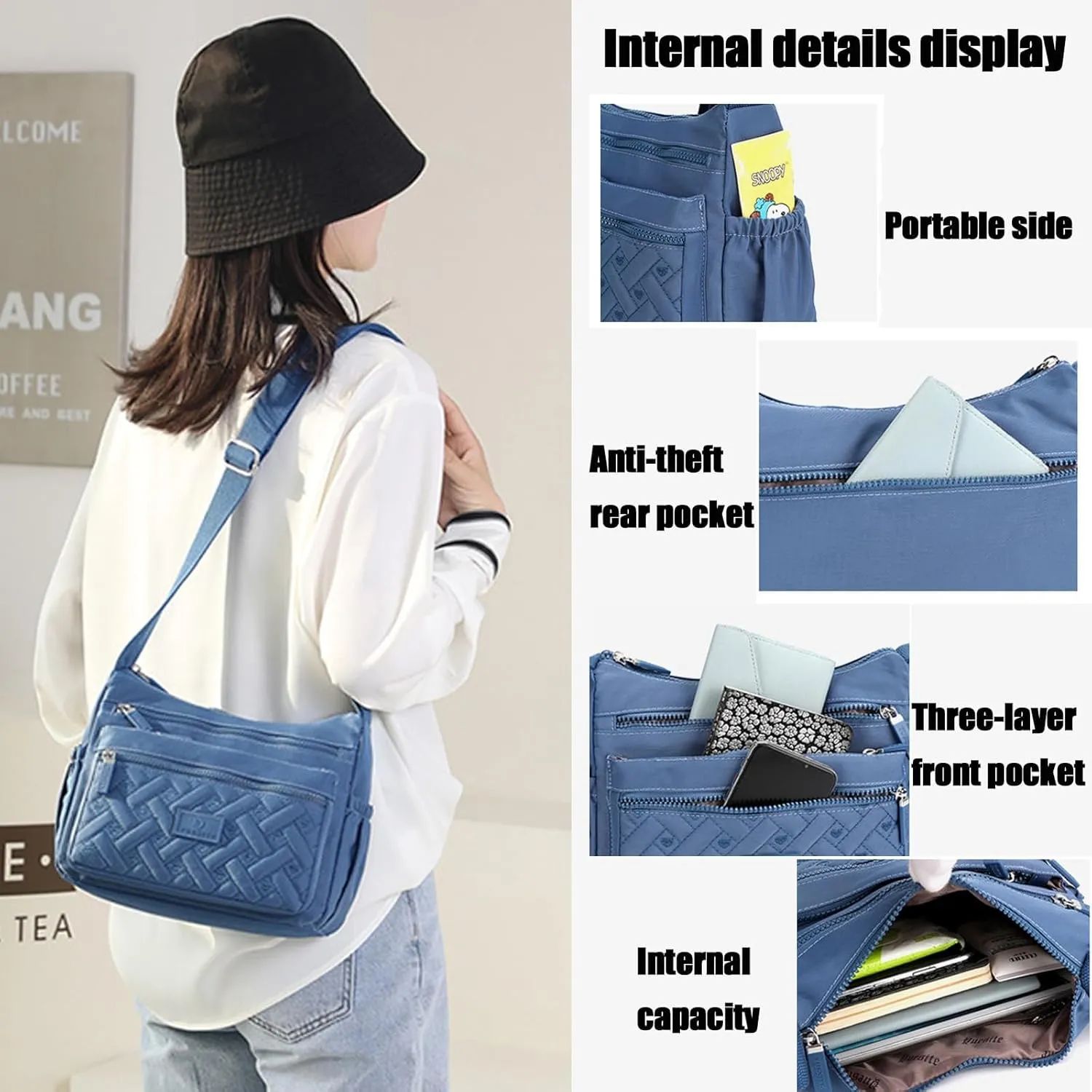 Popularate Crossbody, Lightweight Large Capacity Classic Small Popularate Bag, Nylon Shoulder Messenger Bag for Woman
