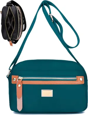 Popularate Nylon Crossbody Bag, Popularate Waterproof Nylon Crossbody Bag, with Zipper and Multi Pockets