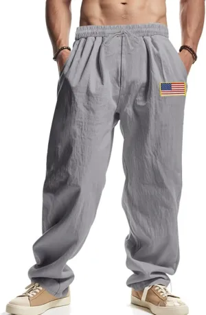 PORCLAY Mens Linen Casual Pants Elastic Waist Drawstring Hip Hop Trousers Wide Leg Yoga Beach 2025 Summer Pants