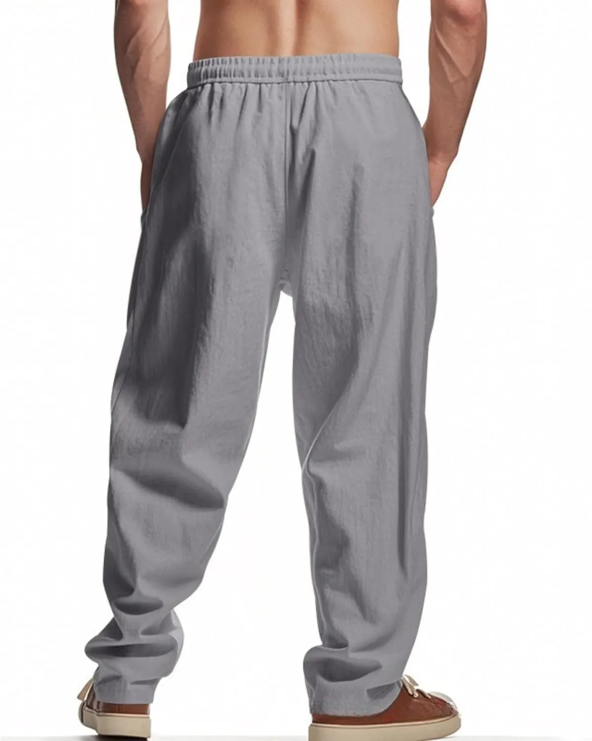 PORCLAY Mens Linen Casual Pants Elastic Waist Drawstring Hip Hop Trousers Wide Leg Yoga Beach 2025 Summer Pants
