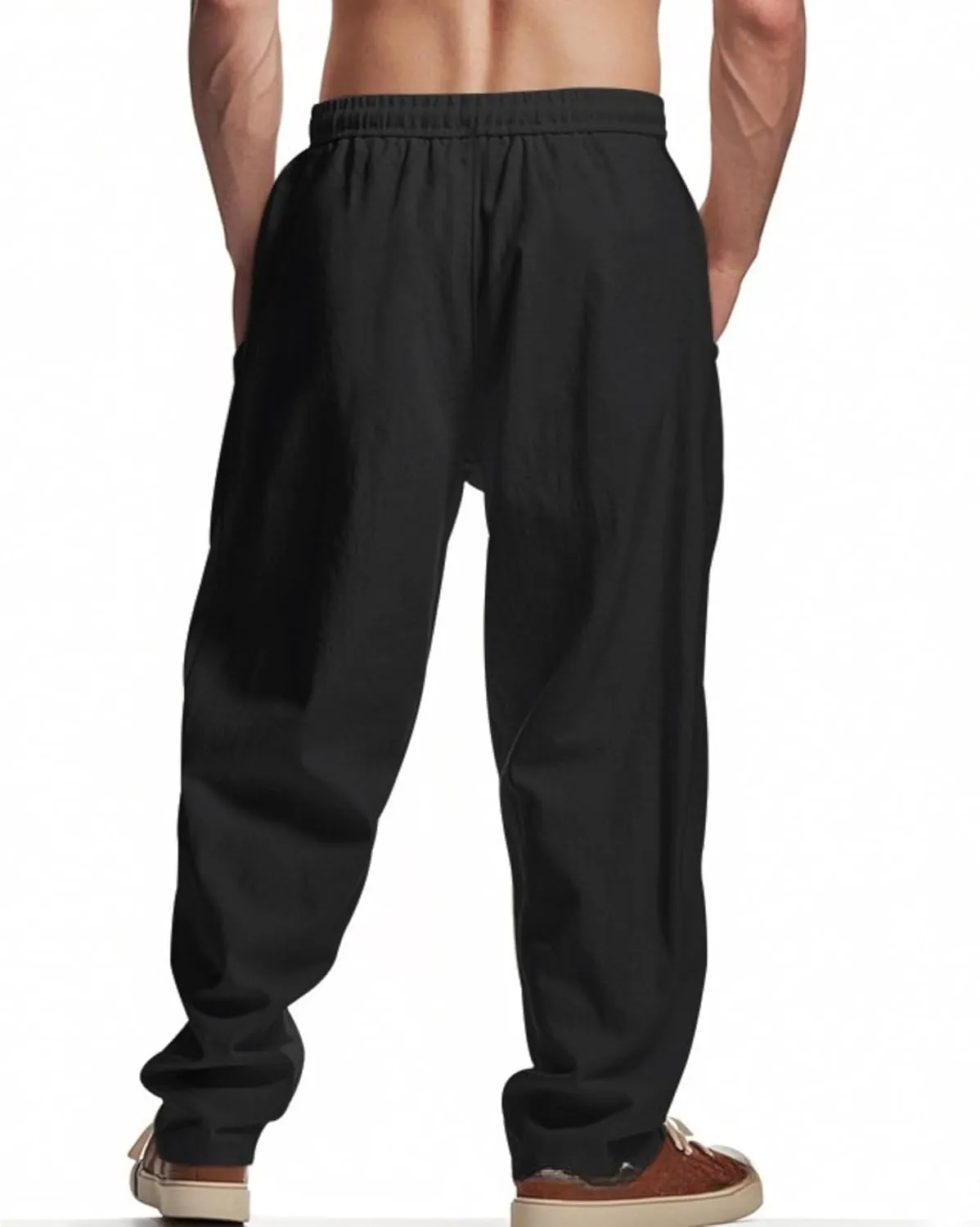 PORCLAY Mens Linen Casual Pants Elastic Waist Drawstring Hip Hop Trousers Wide Leg Yoga Beach 2025 Summer Pants