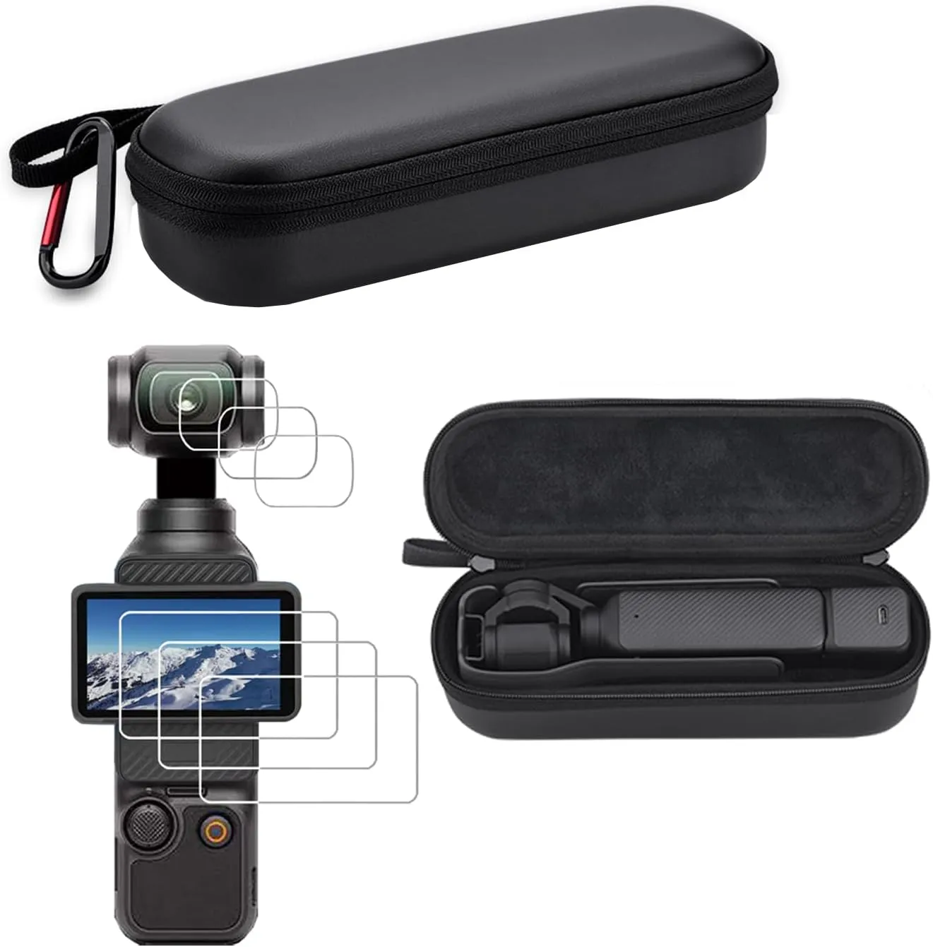 Portable Bag case Screen Protector for DJI Osmo Pocket 3，Hard Surface Waterproof Carrying acse Lcd Lens Anti-scratch Tempered Glass Protective Film (Black)
