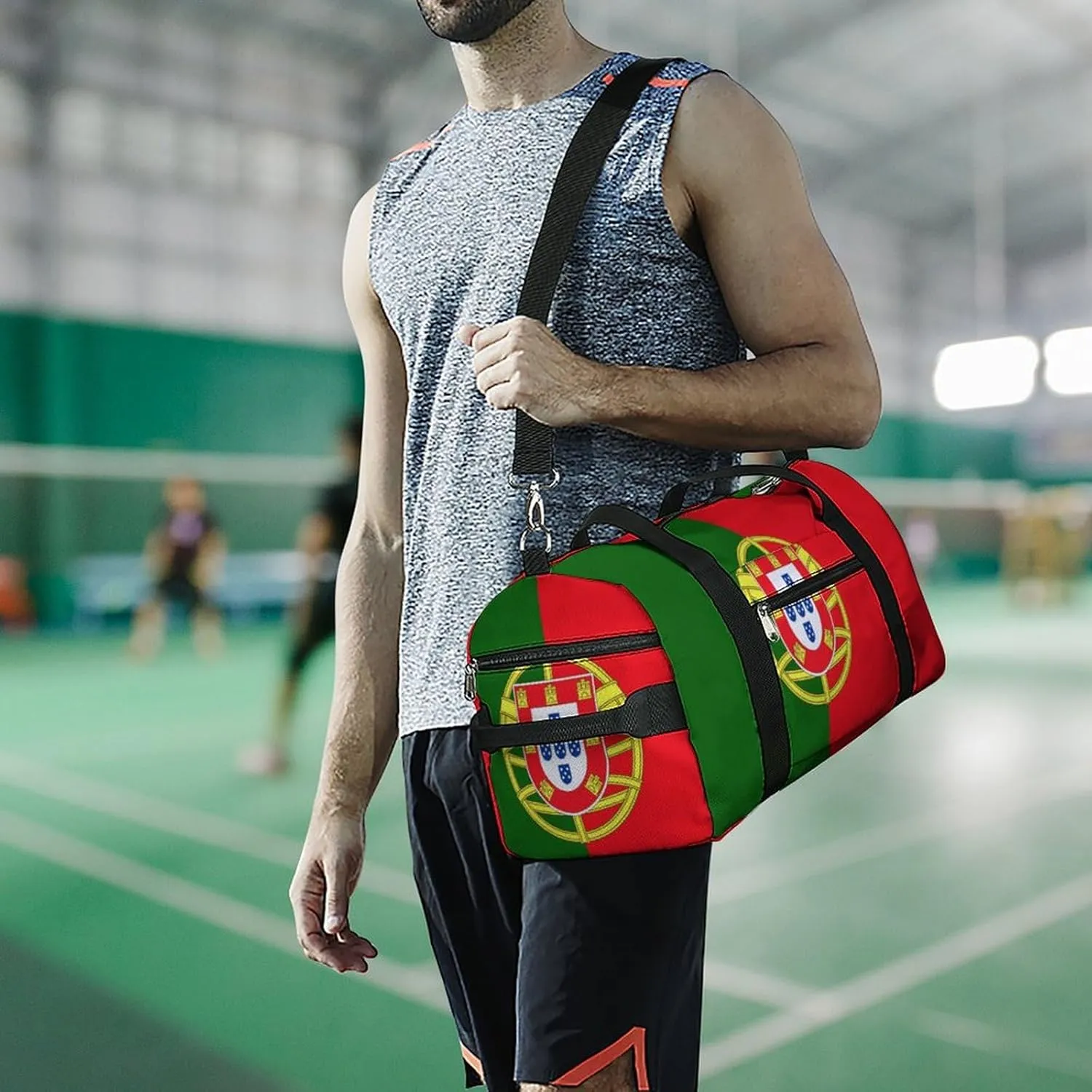 Portugal Flag Gym Duffel for Boys Girls with Waterproof Shoe Compartment Tote