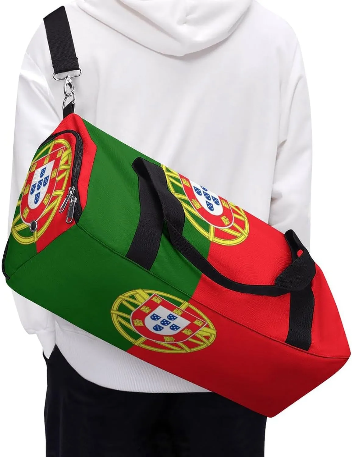 Portugal Flag Gym Duffel for Boys Girls with Waterproof Shoe Compartment Tote