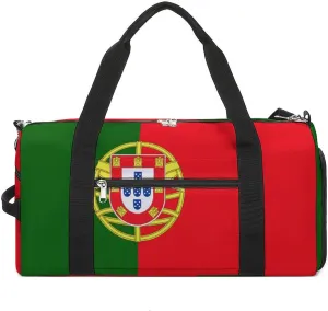 Portugal Flag Gym Duffel for Boys Girls with Waterproof Shoe Compartment Tote