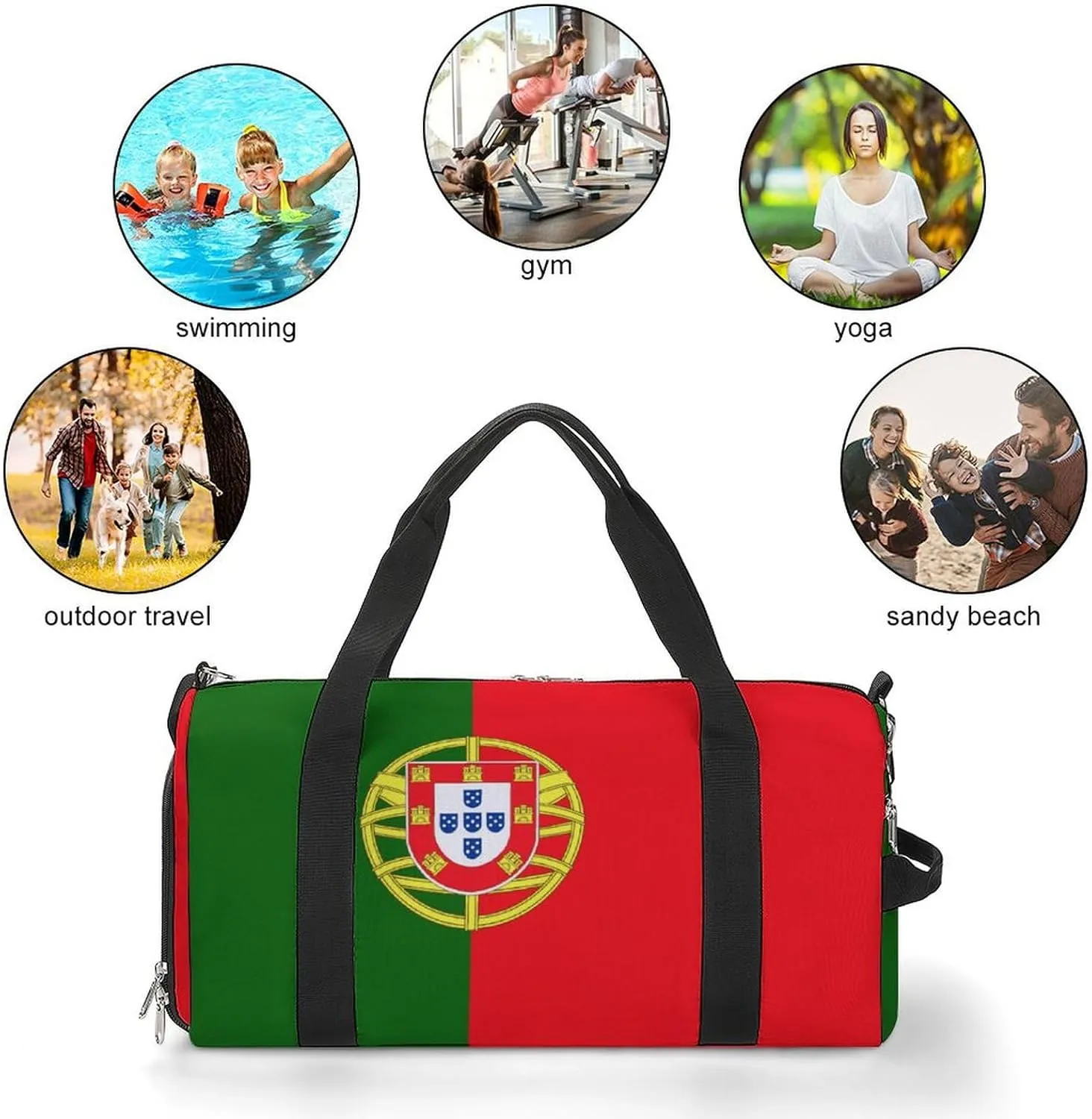 Portugal Flag Gym Duffel for Boys Girls with Waterproof Shoe Compartment Tote