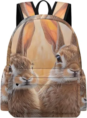 Prairies Hare Rabbits Cute Backpack Travel Work Bag with Water Bottle Pocket Adjustable Padded Shoulder Straps Daypack 42x30x15cm