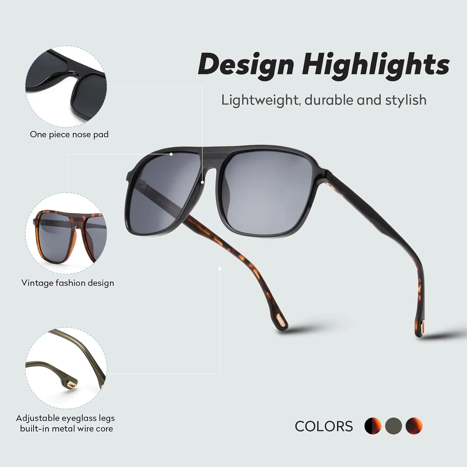 Premium Acetate Aviator Polarized Sunglasses for Men Women Scratch/Saltwater Resistant/Oleophobic Coating Lens