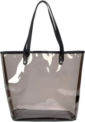Premium Large Transparent TPU Tote w/Vegan Leather Strap Shoulder Bag Handbag