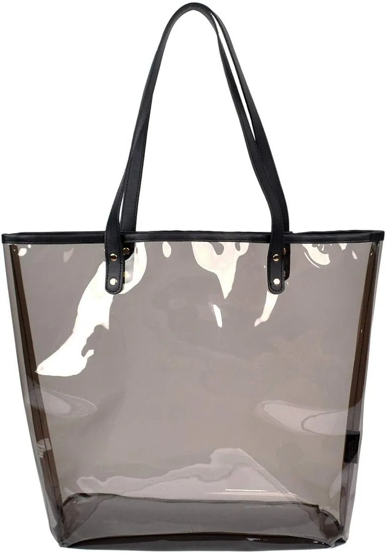 Premium Large Transparent TPU Tote w/Vegan Leather Strap Shoulder Bag Handbag