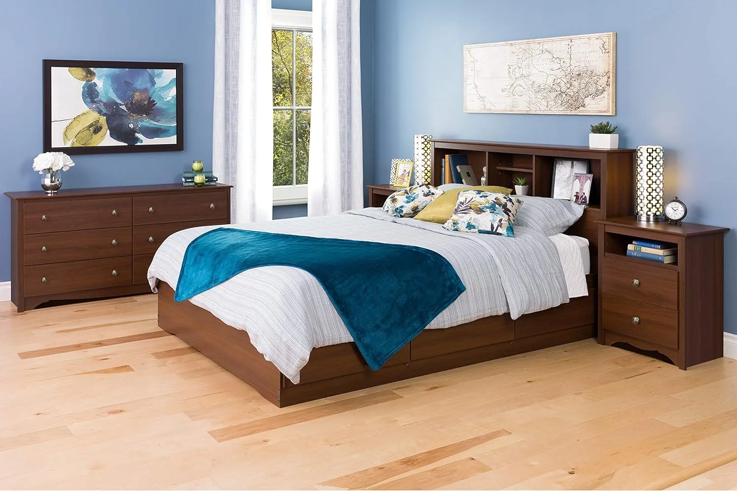 Prepac Stylish Full/Queen Headboard with 3 Compartments, Deep Bookcase Style Headboard for Full/Queen Size Beds 11" D x 65.75" W x 43" H, Cherry, CSH-6643