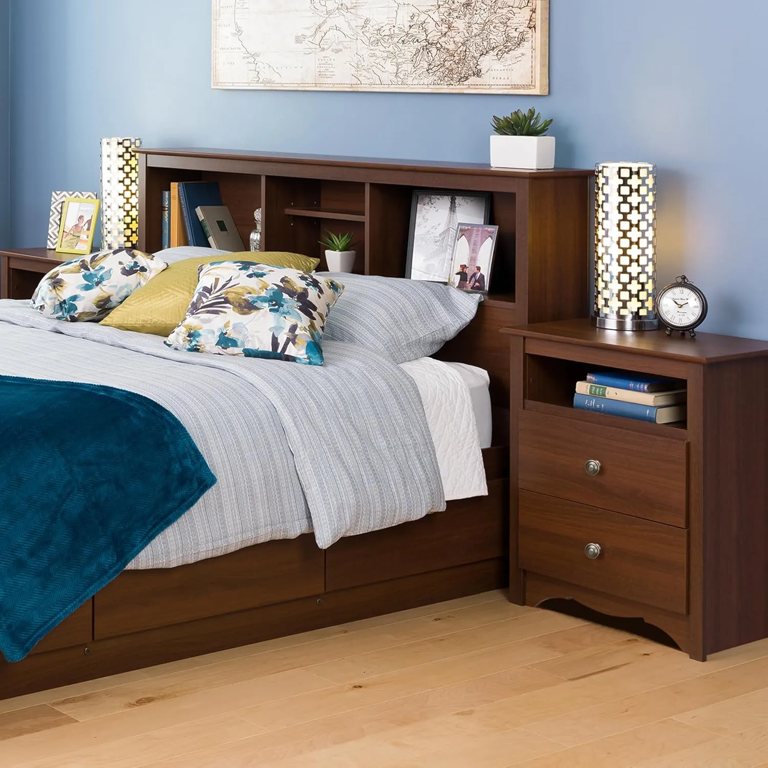 Prepac Stylish Full/Queen Headboard with 3 Compartments, Deep Bookcase Style Headboard for Full/Queen Size Beds 11" D x 65.75" W x 43" H, Cherry, CSH-6643