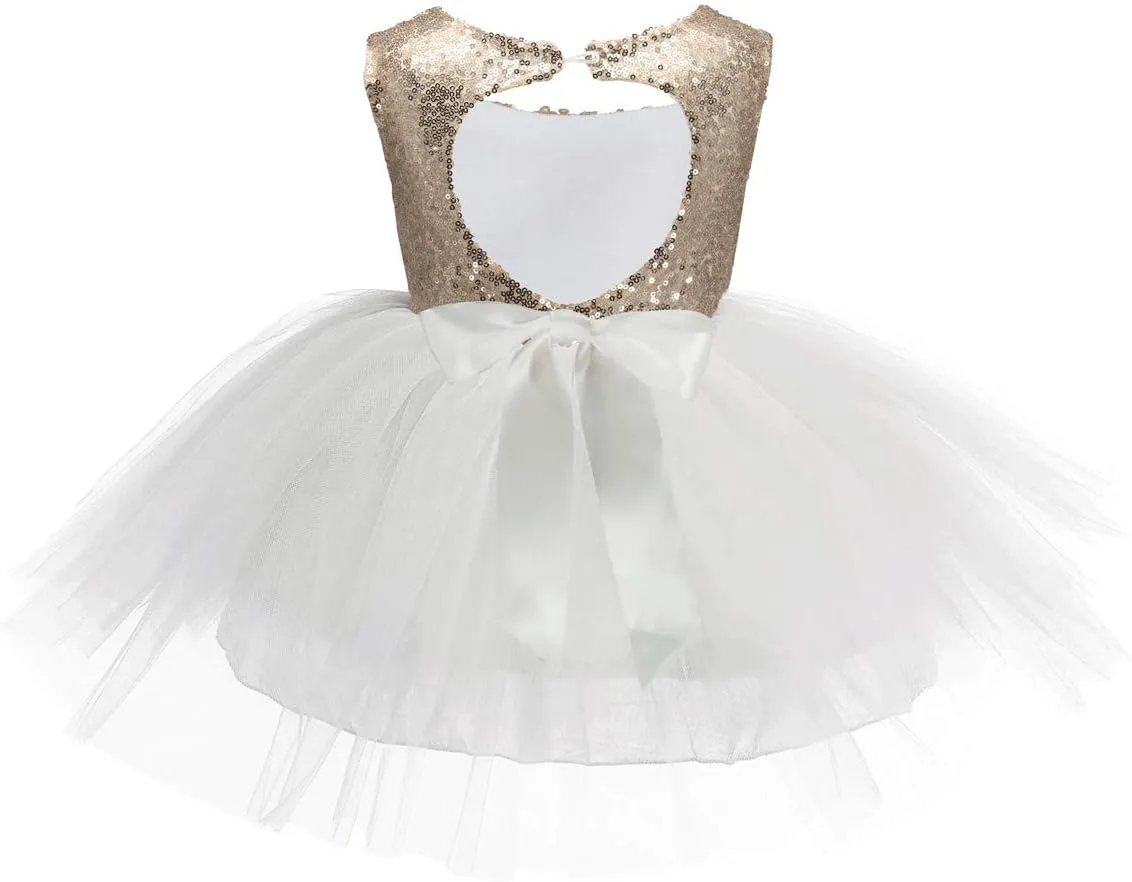 Princess Tulle Tutu Girl Dress Wedding Pageant Party Baby Dresses Sequin Backless Lace Flowers Newborn-7 Years