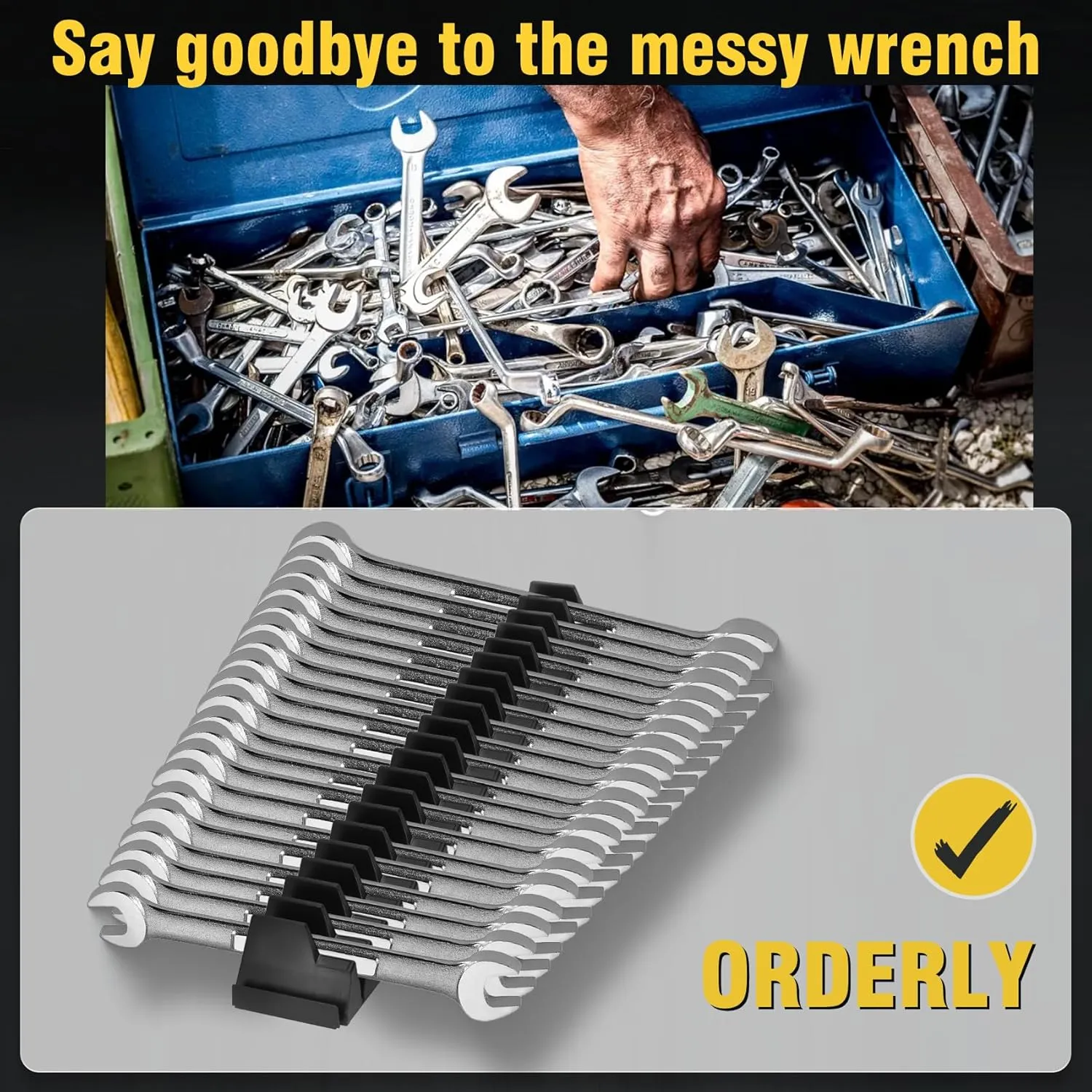 PRO & DIY -40 Strong Magnetic (upgraded) Wrench Organizer for Tool Drawer Storage Professional Grade Modular Wrench Organizer Fits Small & Large Size -Black