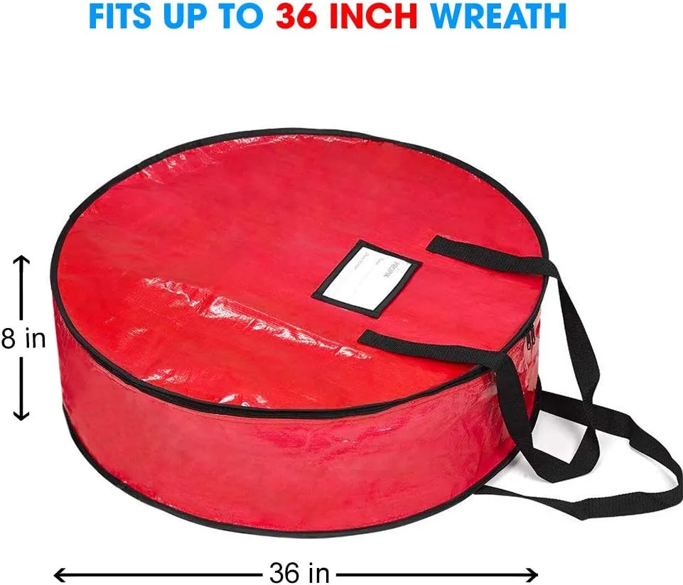 ProPik Christmas Wreath Storage Bag 36" - Garland Holiday Container with Tear Resistant Material - Featuring Heavy Duty Handles and Transparent Card Slot - 36” X 8” (Red)