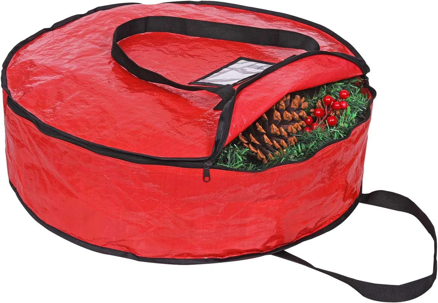 ProPik Christmas Wreath Storage Bag 36" - Garland Holiday Container with Tear Resistant Material - Featuring Heavy Duty Handles and Transparent Card Slot - 36” X 8” (Red)