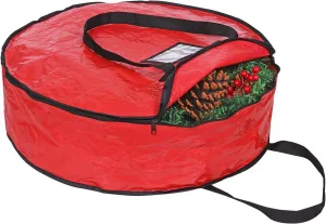 ProPik Christmas Wreath Storage Bag 36" - Garland Holiday Container with Tear Resistant Material - Featuring Heavy Duty Handles and Transparent Card Slot - 36” X 8” (Red)