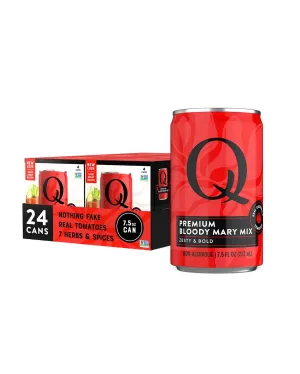 Q BLOODY MARY MIX, Real Vine-Ripened Tomatoes with 7 Herbs & Spices - Ideal for Cocktails & Mocktails - Made with Real Ingredients & Less Sweet - 30 Calories per Serving - 7.5 Fl oz Cans (Pack of 24)