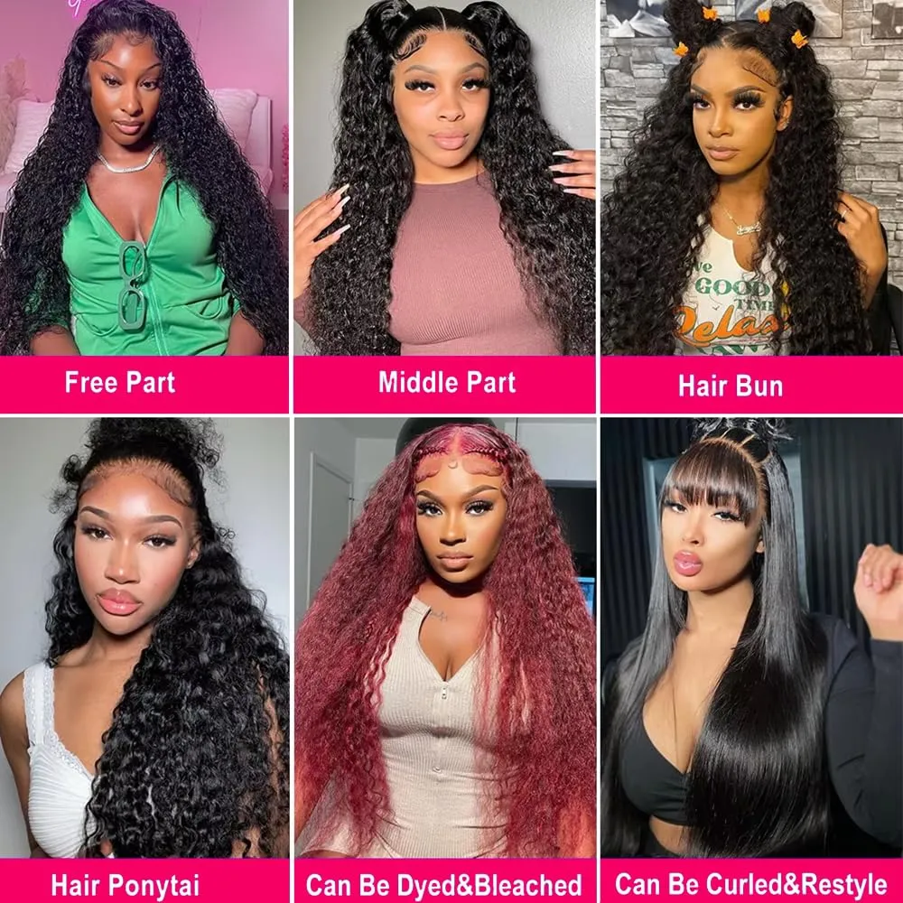 QinMei 13x6 Deep Wave Lace Front Wigs Human Hair HD Transparent Lace Front Wigs Human Hair Glueless Deep Curly Lace Frontal Wigs Human Hair Pre Plucked for Black Women 18 Inch