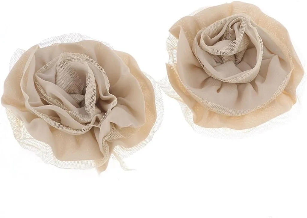 Qtqgoitem Lady DIY Handbag Shoes Lace Detail Chiffon Flower Khaki 2 PCS (model: ea6 ab2 697 c1d e1e)