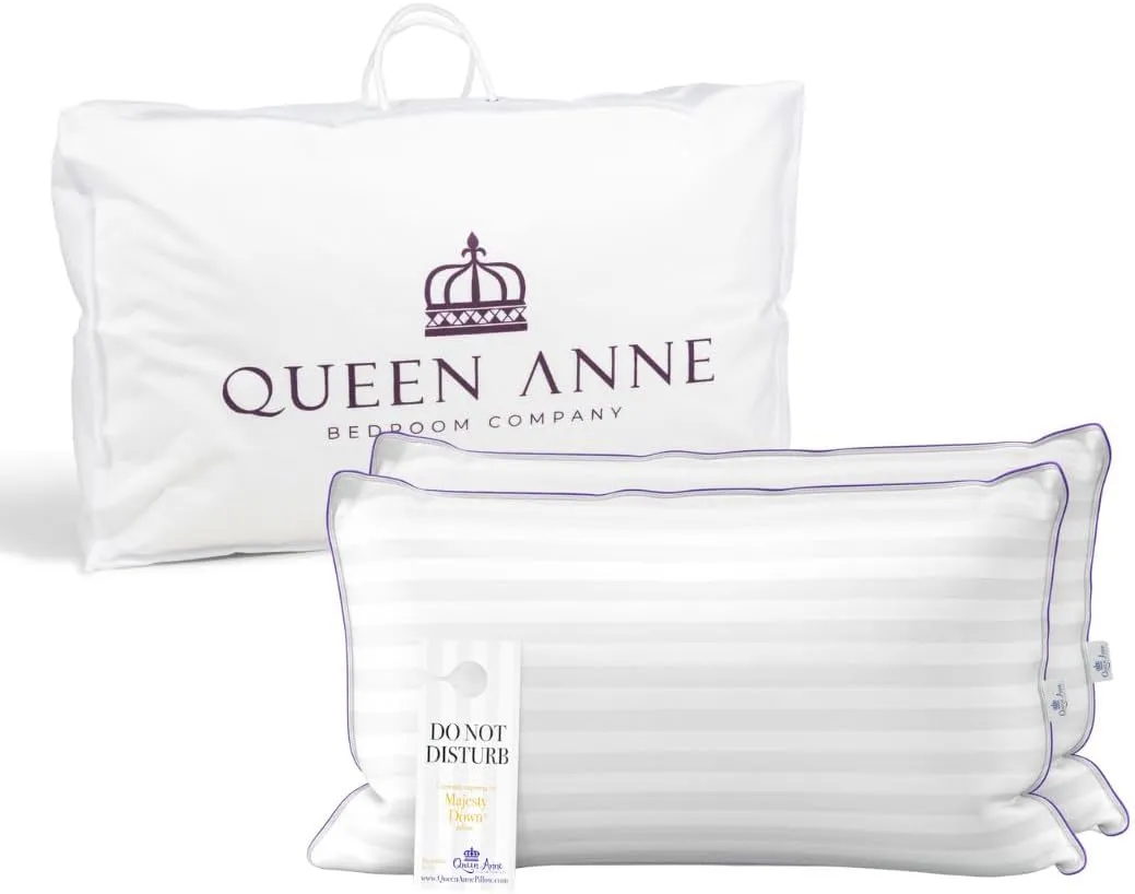 Queen Anne Luxury Hotel Pillows - Two Pack (2) - Majesty Down - Synthetic Down Alternative - Allergy Free Hypoallergenic Bed Pillows - Made in USA (King Firm)