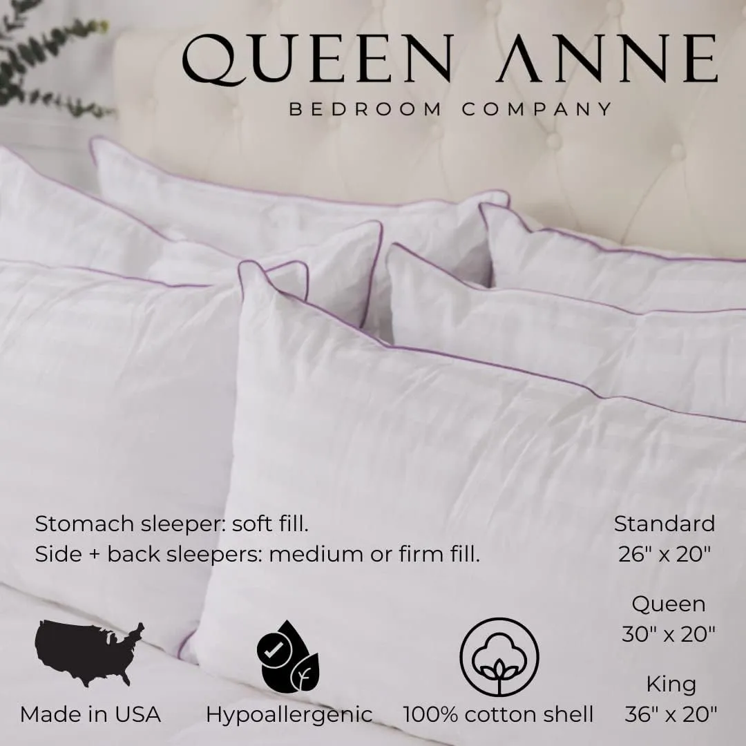 Queen Anne Luxury Hotel Pillows - Two Pack (2) - Majesty Down - Synthetic Down Alternative - Allergy Free Hypoallergenic Bed Pillows - Made in USA (King Soft)