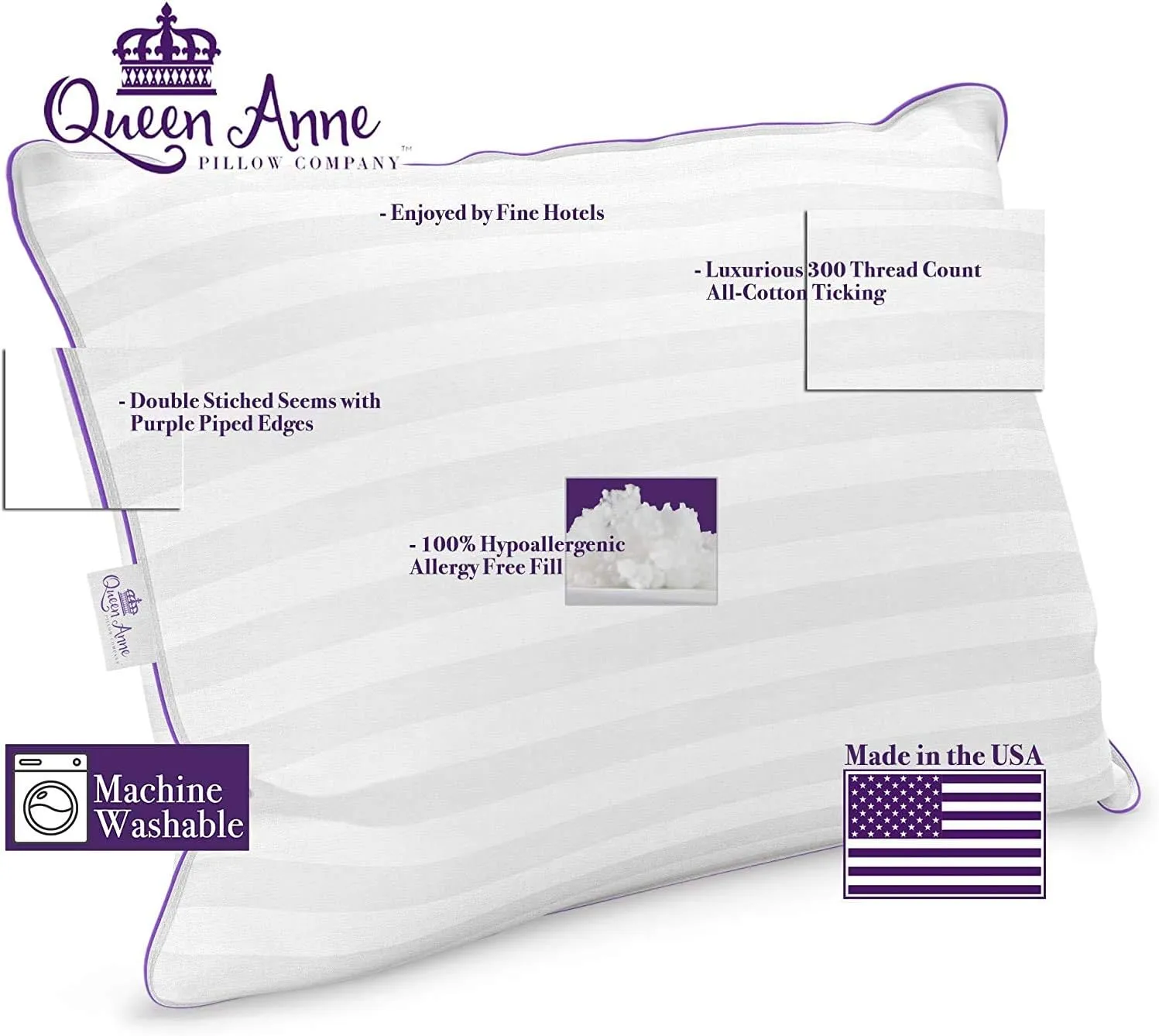 Queen Anne Luxury Hotel Pillows - Two Pack (2) - Majesty Down - Synthetic Down Alternative - Allergy Free Hypoallergenic Bed Pillows - Made in USA (King Soft)