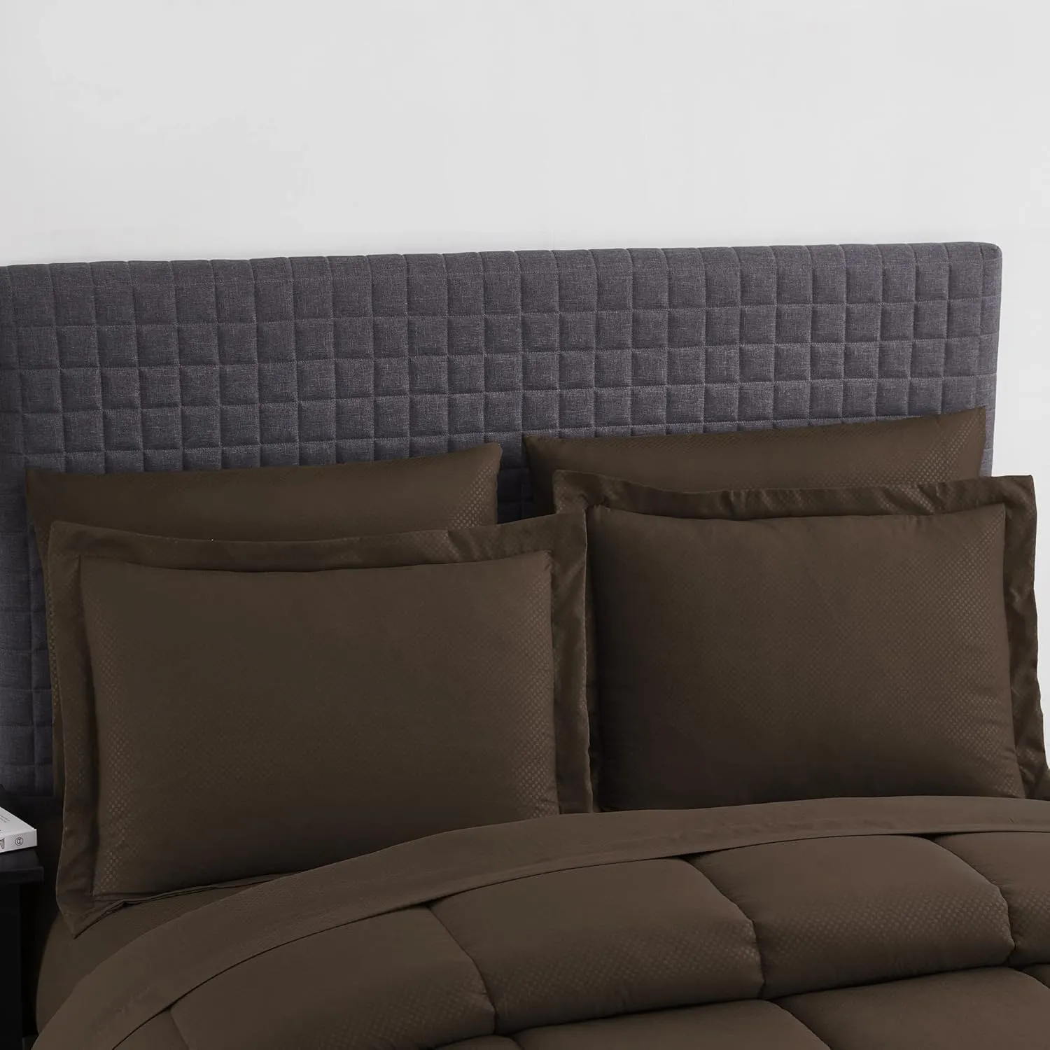 Queen Comforter Set 8 Piece Bed in a Bag with Bed Skirt, Fitted Sheet, Flat Sheet, 2 Pillowcases, 2 Pillow Shams, Queen, Checkered Chocolate
