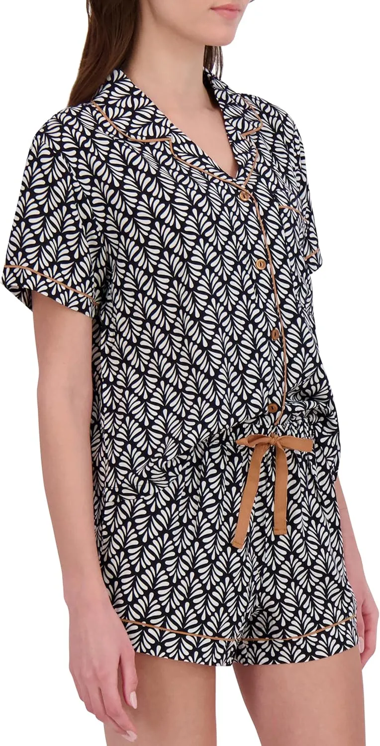 RACHEL ZOE Printed Woven Womens Pajama Sets Shorts, Classic or Oversized Fit Matching PJ Set with Button Up Top, Summer PJs