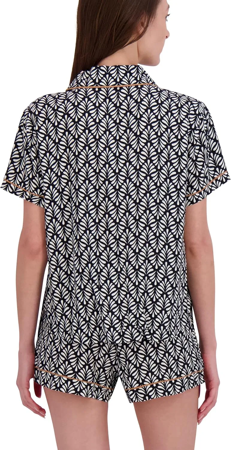 RACHEL ZOE Printed Woven Womens Pajama Sets Shorts, Classic or Oversized Fit Matching PJ Set with Button Up Top, Summer PJs