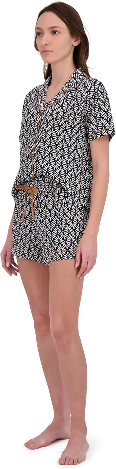 RACHEL ZOE Printed Woven Womens Pajama Sets Shorts, Classic or Oversized Fit Matching PJ Set with Button Up Top, Summer PJs