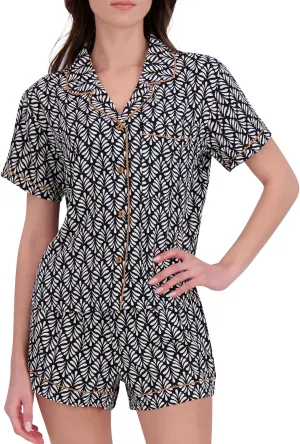 RACHEL ZOE Printed Woven Womens Pajama Sets Shorts, Classic or Oversized Fit Matching PJ Set with Button Up Top, Summer PJs