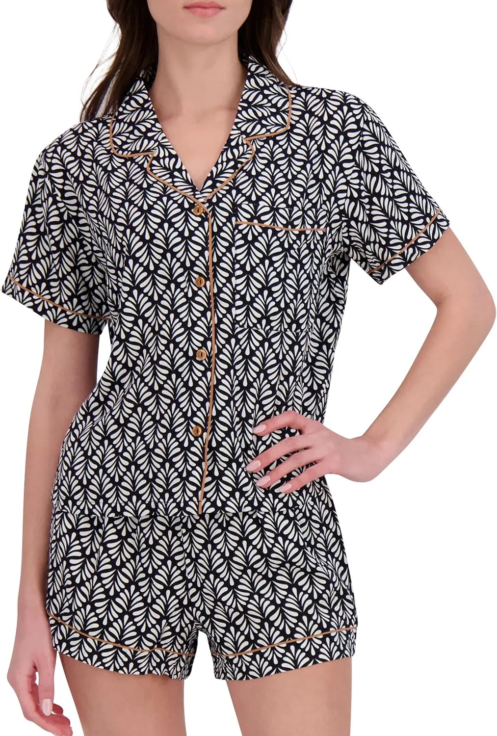 RACHEL ZOE Printed Woven Womens Pajama Sets Shorts, Classic or Oversized Fit Matching PJ Set with Button Up Top, Summer PJs