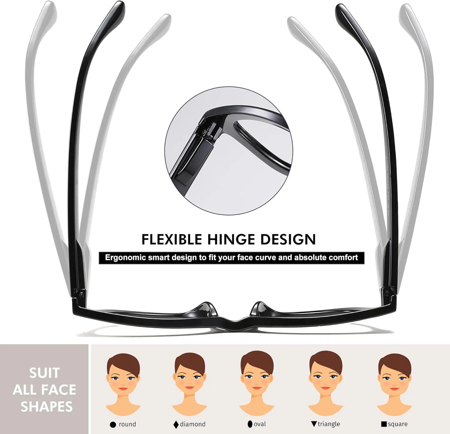 Reading Glasses for Women Men Square Oval Readers with Spring Hinge Anti UV Glare