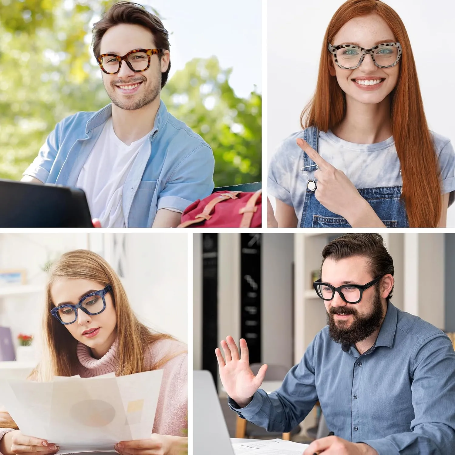 Reading Glasses for Women Men Square Oval Readers with Spring Hinge Anti UV Glare