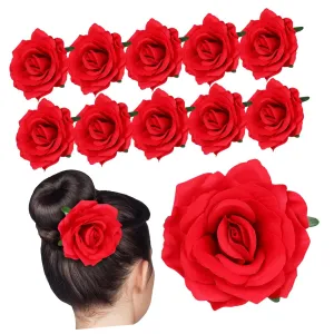 Realistic Floral Hair Clips Set 12 Pcs Rose Hairpin Flower Barrettes for Women Easy Match Hair Accessories