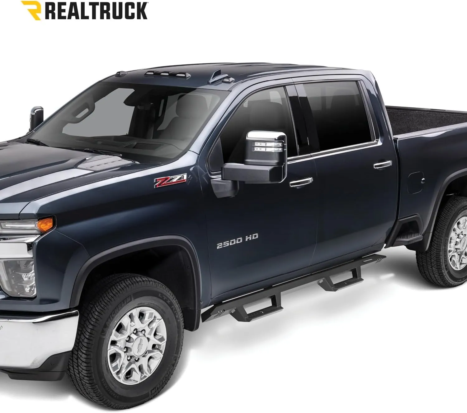 RealTruck EpYx Steps for Silverado/Sierra | Cab Length, Steel, Textured Black | EXC19CC-TX | Fits 2019-2024 Chevrolet Silverado/GMC Sierra 1500, 2020-2021 2500/3500 Crew Cab, Gas/Diesel