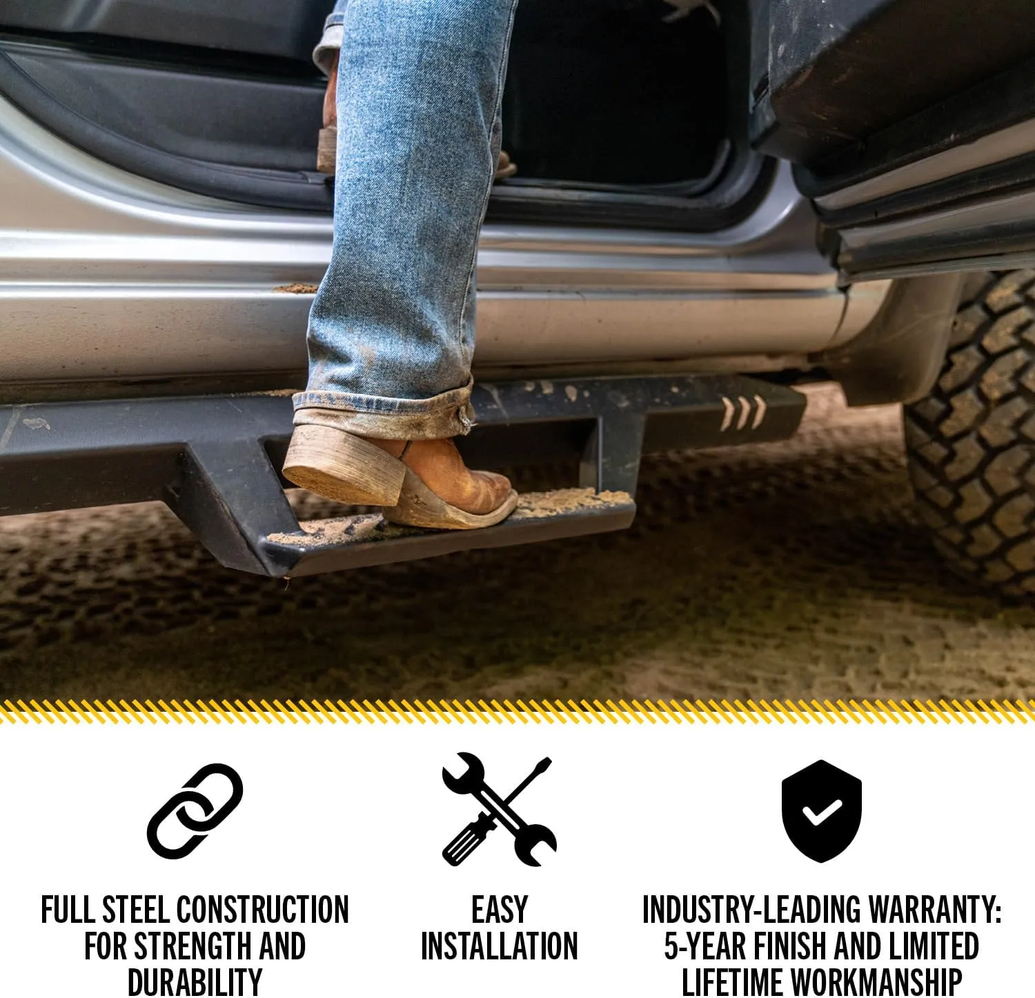 RealTruck EpYx Steps for Silverado/Sierra | Cab Length, Steel, Textured Black | EXC19CC-TX | Fits 2019-2024 Chevrolet Silverado/GMC Sierra 1500, 2020-2021 2500/3500 Crew Cab, Gas/Diesel