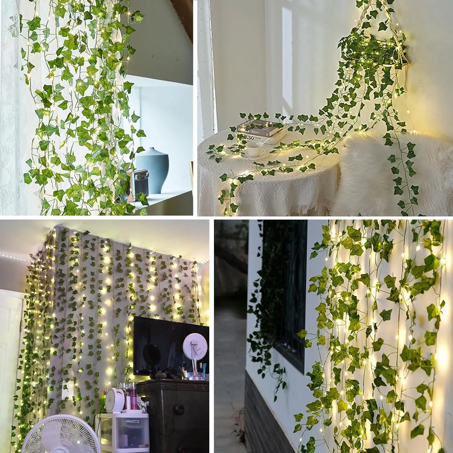 RECUTMS Artificial Ivy Vines 250 FT with 300 LED String Light Leaf Garland Fake Hanging Plants for Long Leaves Greenery Room Garden Office Wedding Wall Shower Patio Outdoor Indoor Decor (36 Pack)