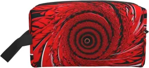 Red Flower Vortex Spiral Print Travel Toiletry Bag - Cosmetic Makeup Pouch for Men and Women, Portable Organizer for Daily Use