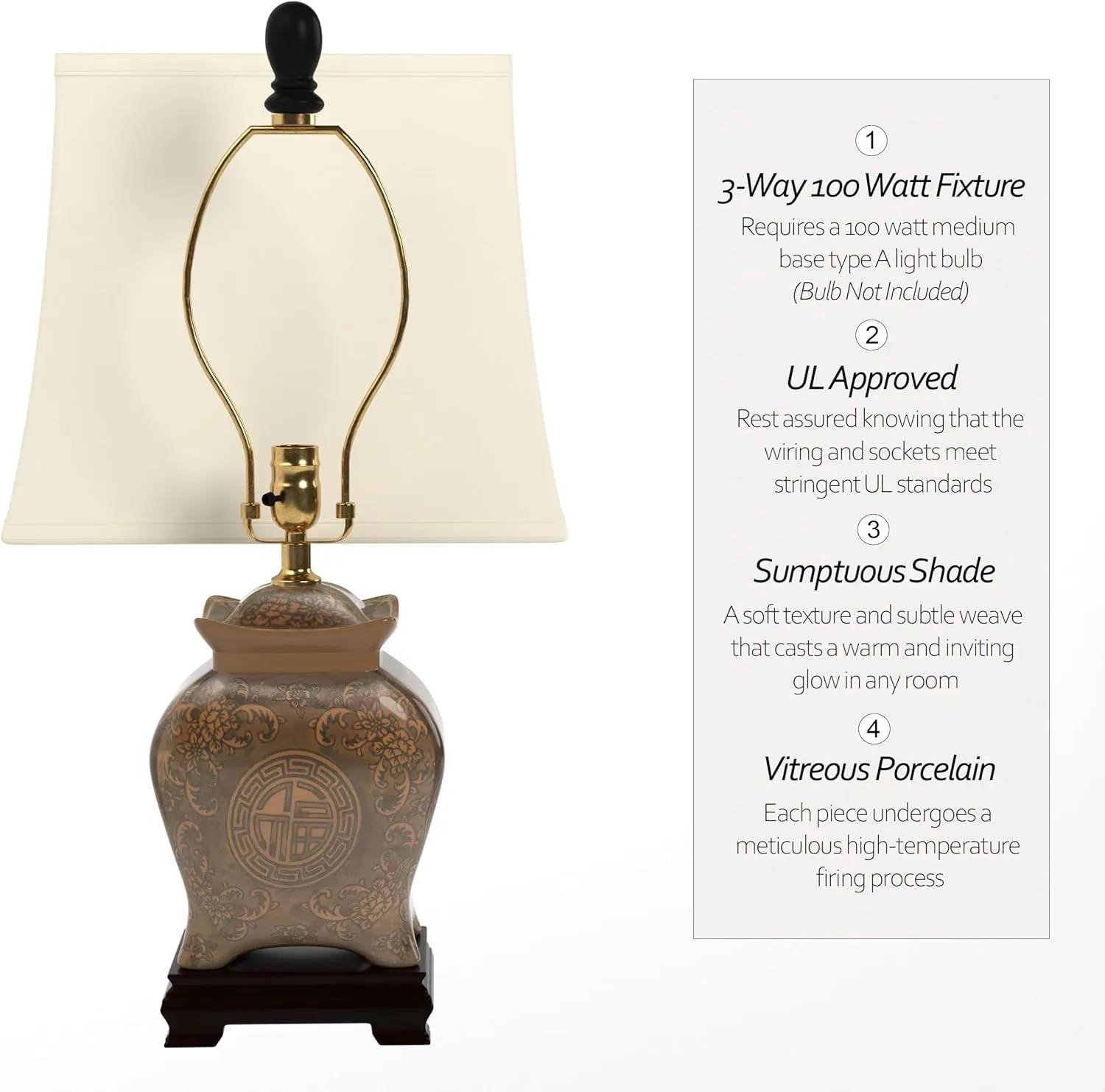Red Lantern 19" Black & Brown Medallions Porcelain Lamp