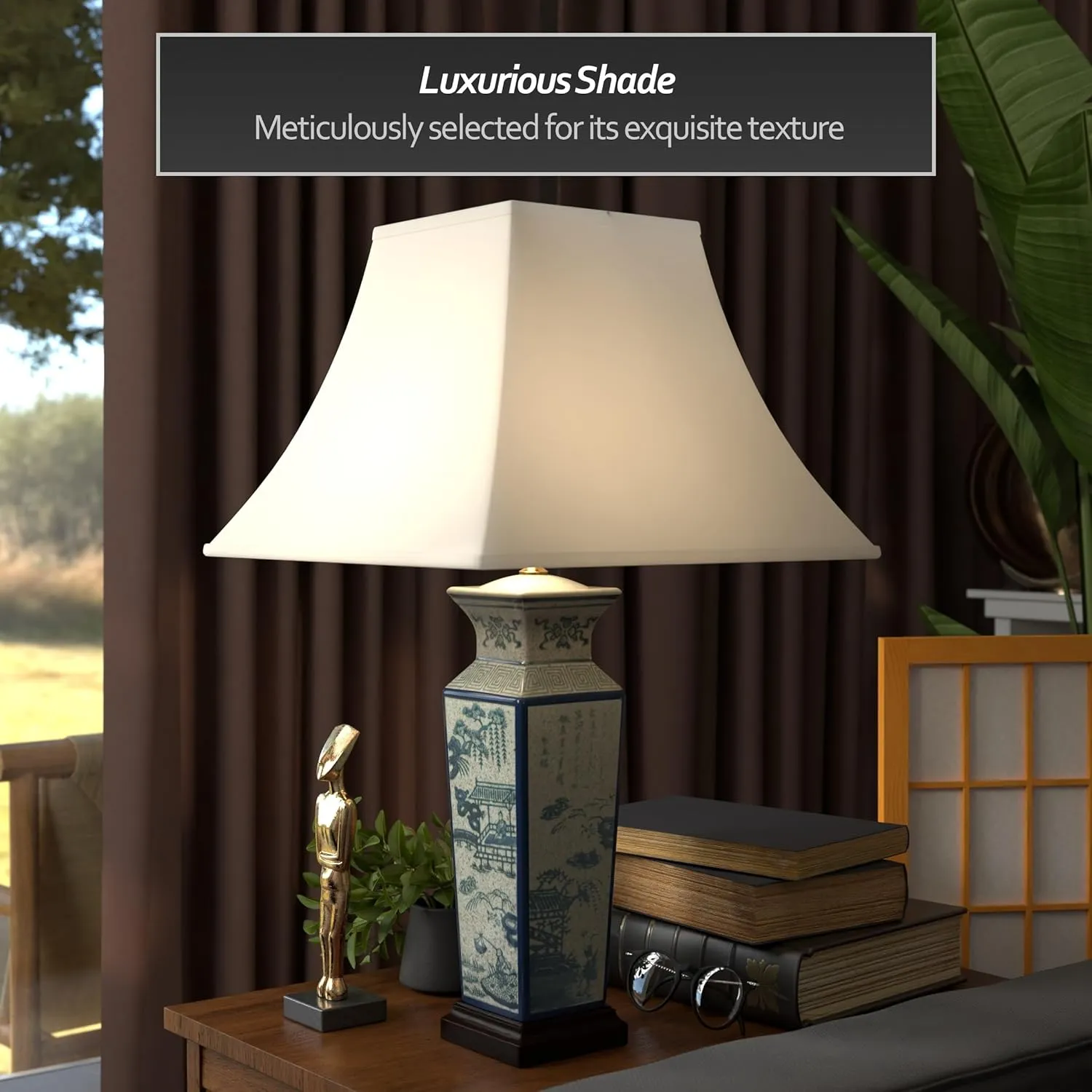Red Lantern 26" Blue Landscape Porcelain Lamp