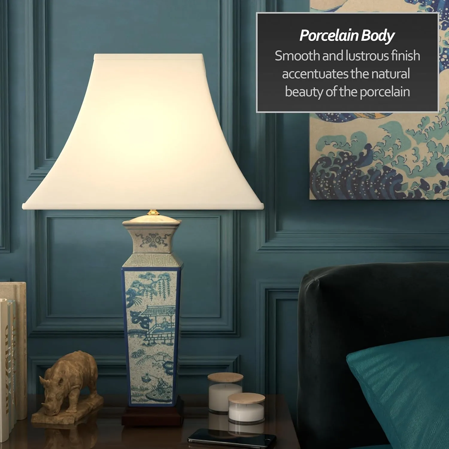 Red Lantern 26" Blue Landscape Porcelain Lamp