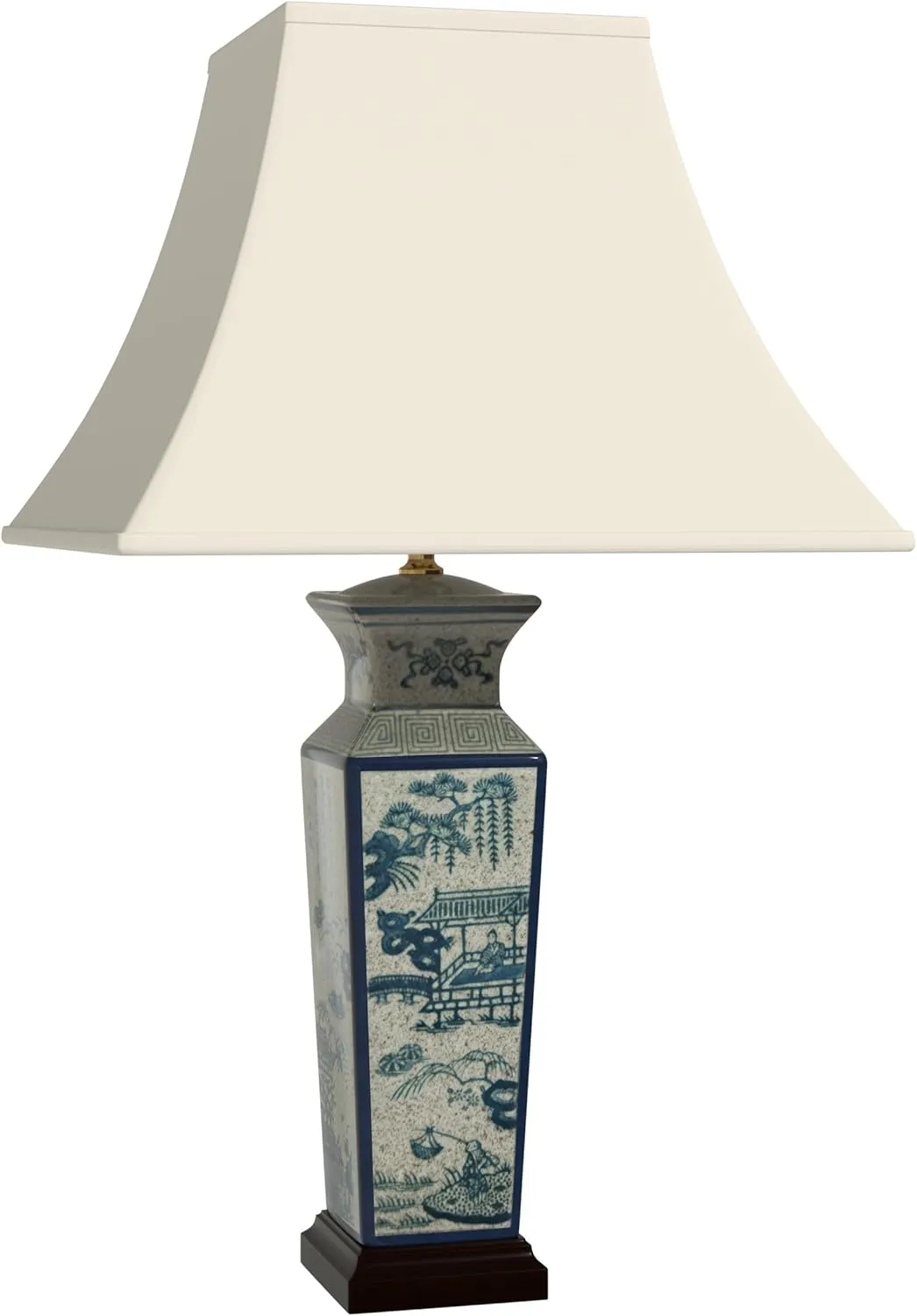 Red Lantern 26" Blue Landscape Porcelain Lamp