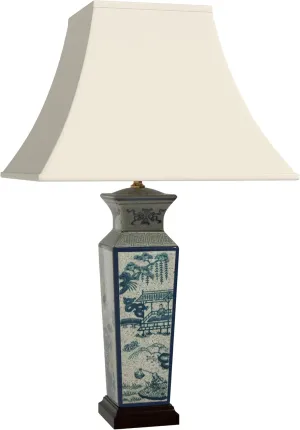 Red Lantern 26" Blue Landscape Porcelain Lamp