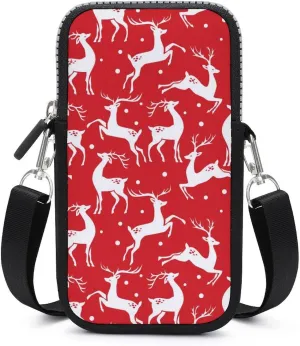 Reindeer Deer and Snowflakes Women Crossbody Phone Purse Adjustable Strap Cell Phone Shoulder Bag Small Belt Bag