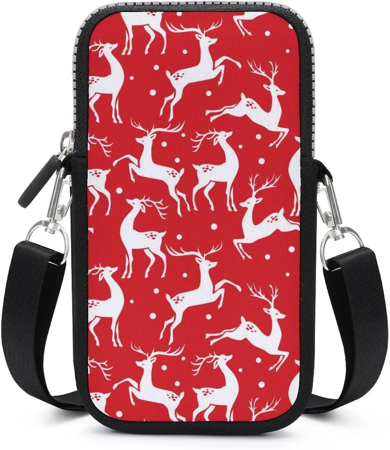 Reindeer Deer and Snowflakes Women Crossbody Phone Purse Adjustable Strap Cell Phone Shoulder Bag Small Belt Bag
