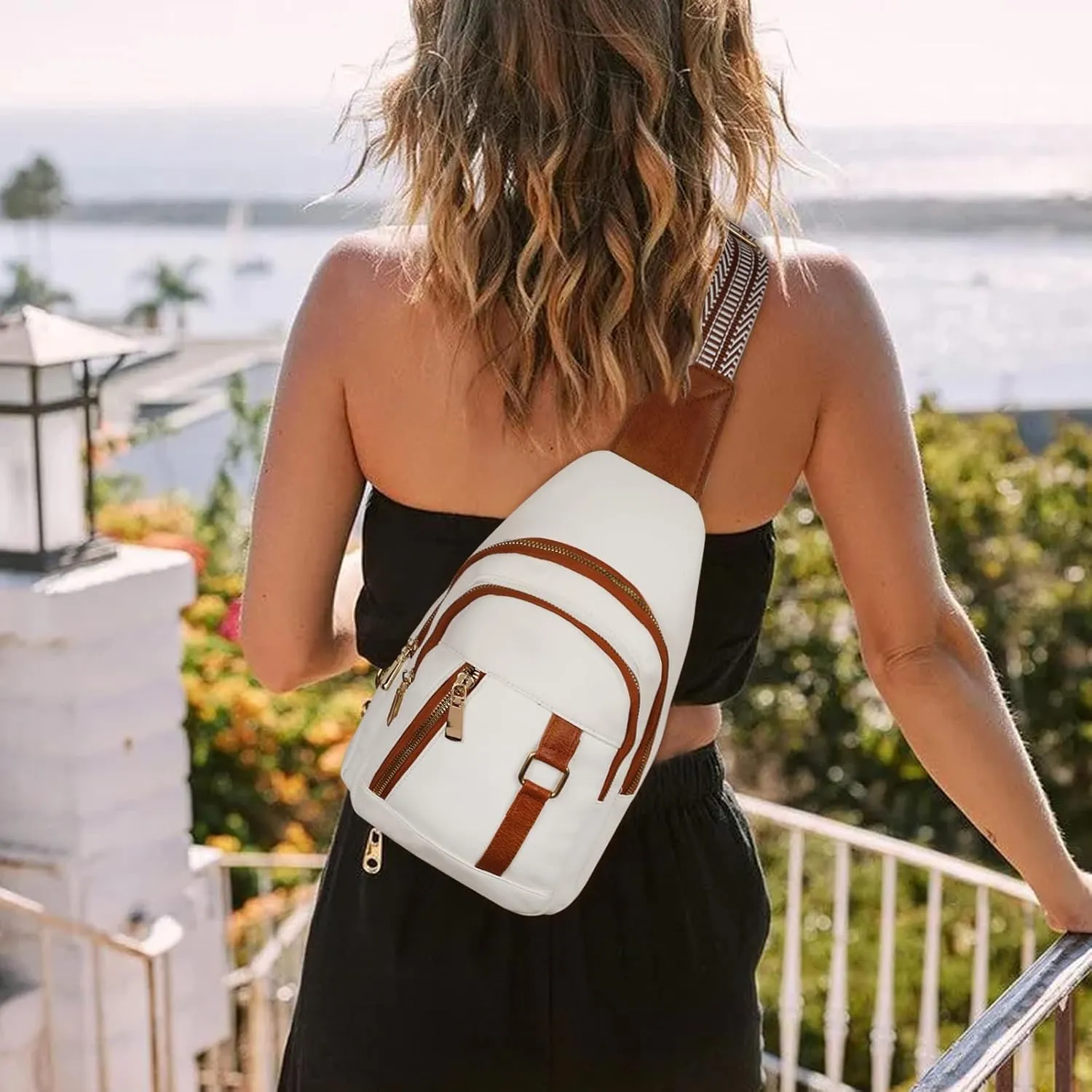 Relang Sling Bag for Women Crossbody, Leather Cross Body Fanny Packs for Women, Trendy Chest Bag for Travel and Daily Use